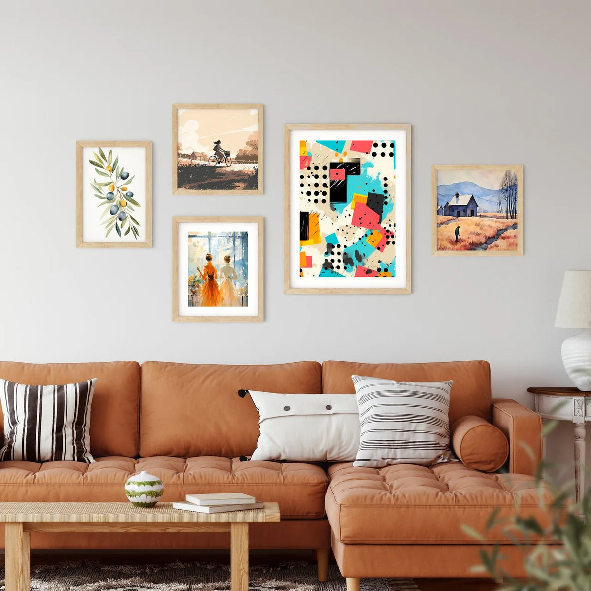 Colorful Pattern With Black Dots And Squares Framed Print
