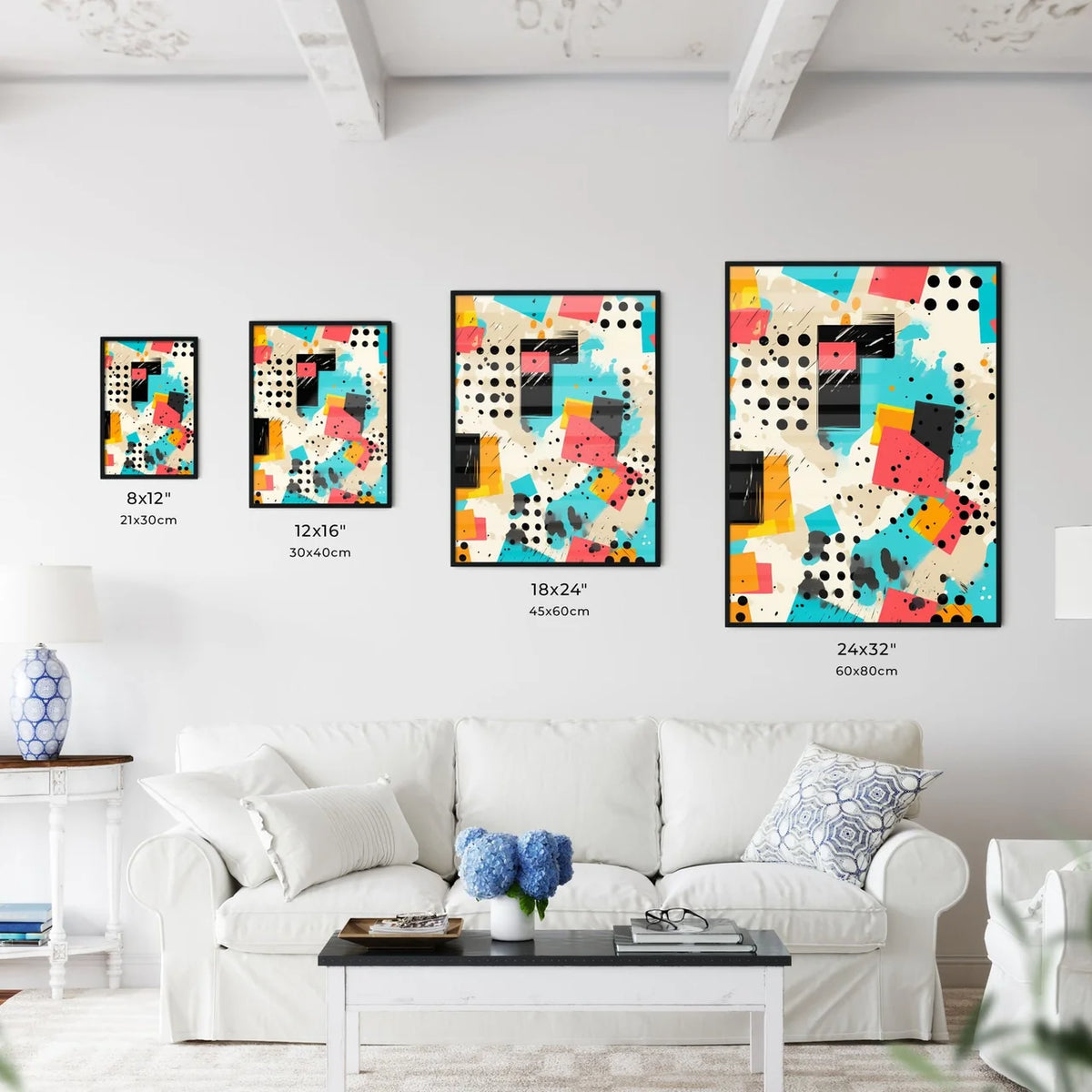 Colorful Pattern With Black Dots And Squares Wall Art