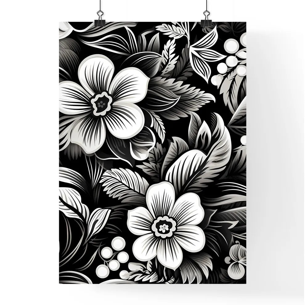 Black And White Floral Pattern Art Prin Poster