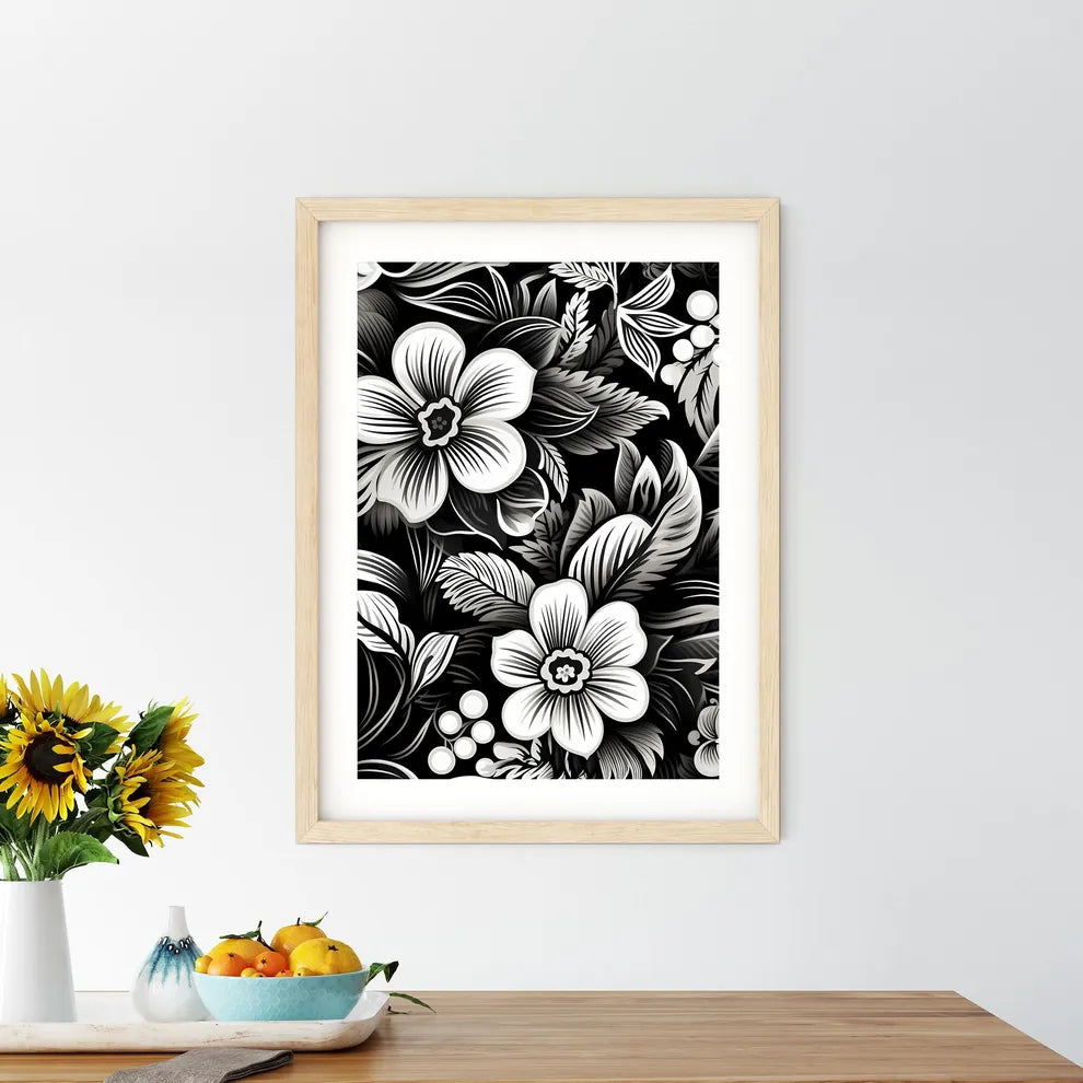 Black And White Floral Pattern Art Prin - Kitchen Hangings