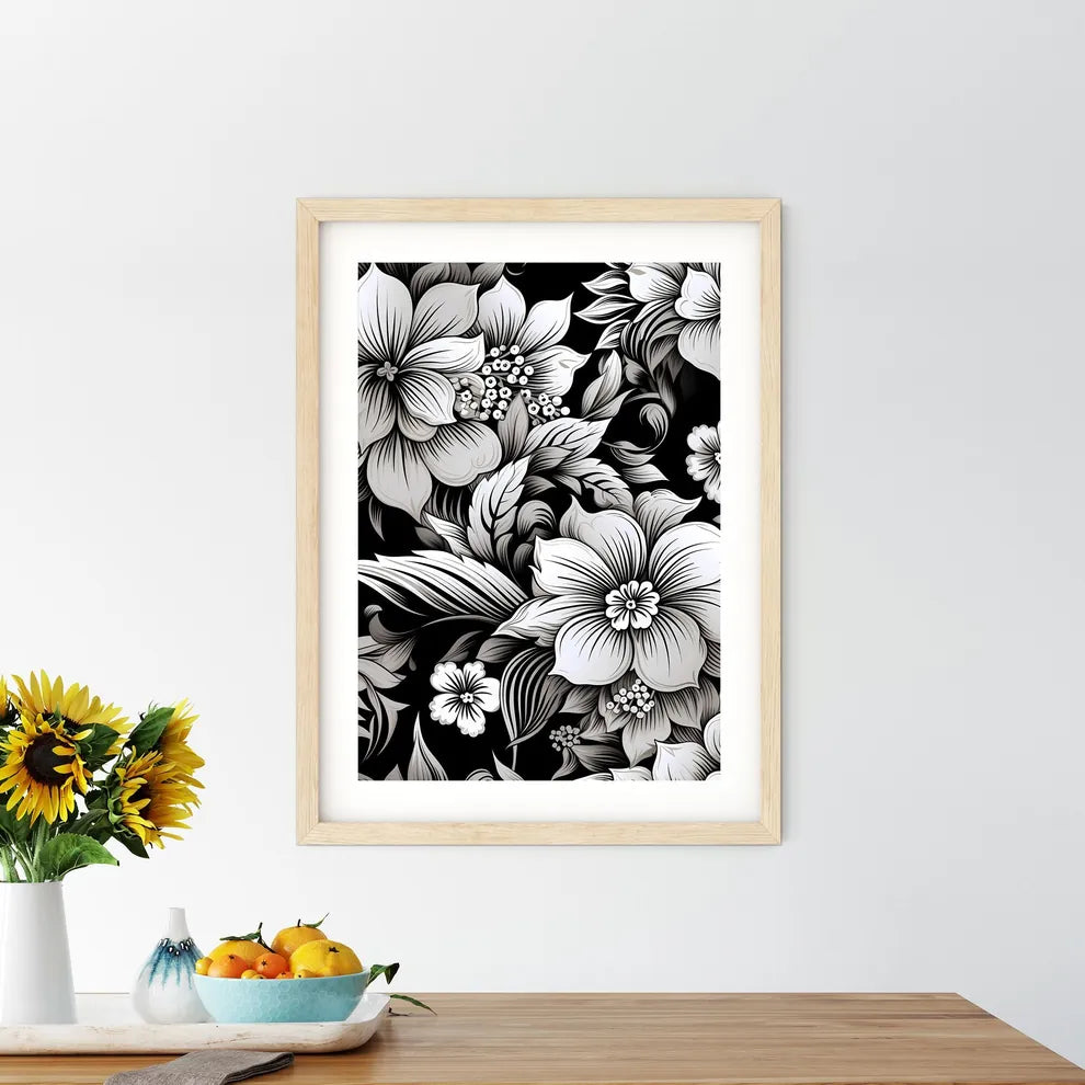 Black And White Floral Pattern Art Prin - Kitchen Hangings