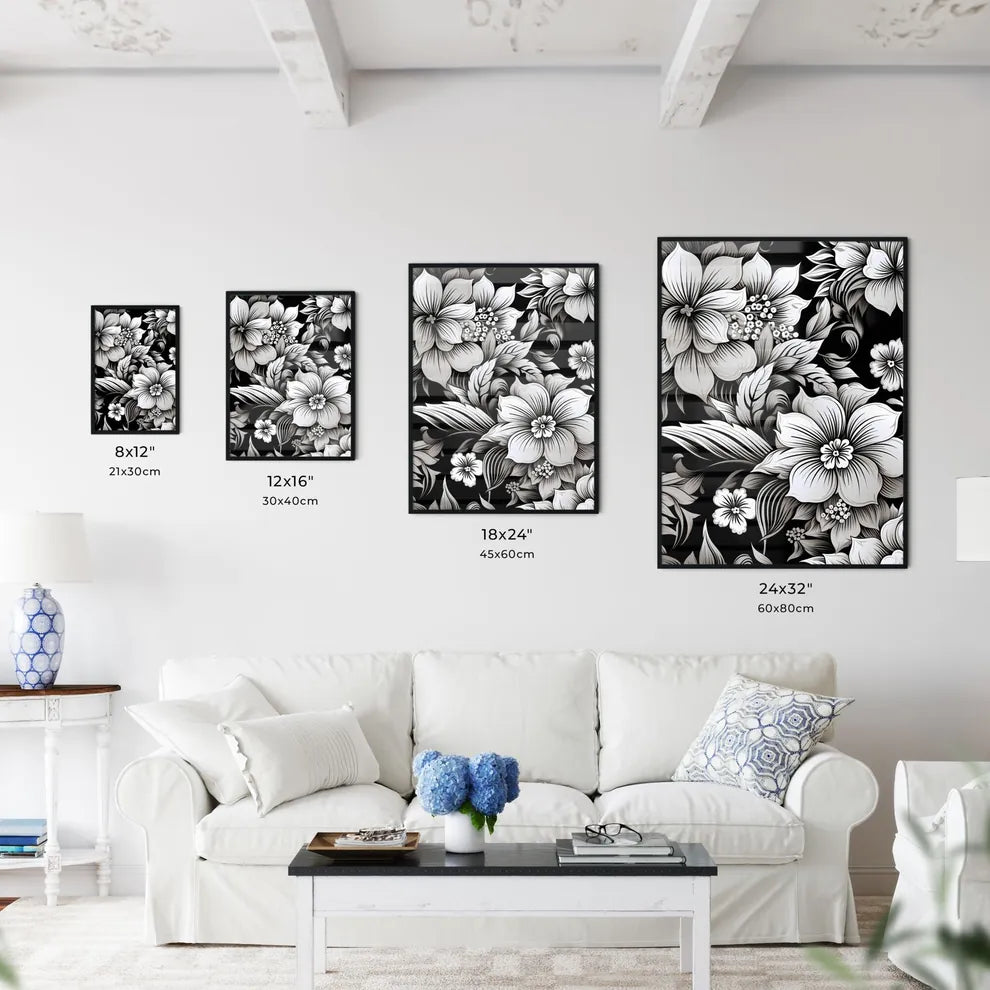 Black And White Floral Pattern Art Prin Wall Art