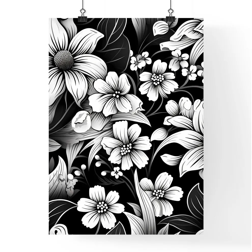 Black And White Floral Pattern Art Prin Poster