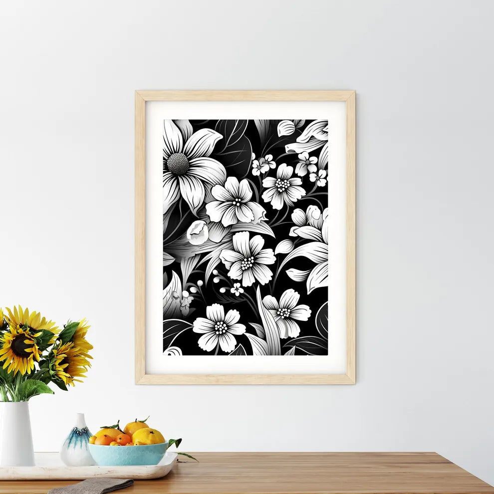 Black And White Floral Pattern Art Prin - Kitchen Hangings
