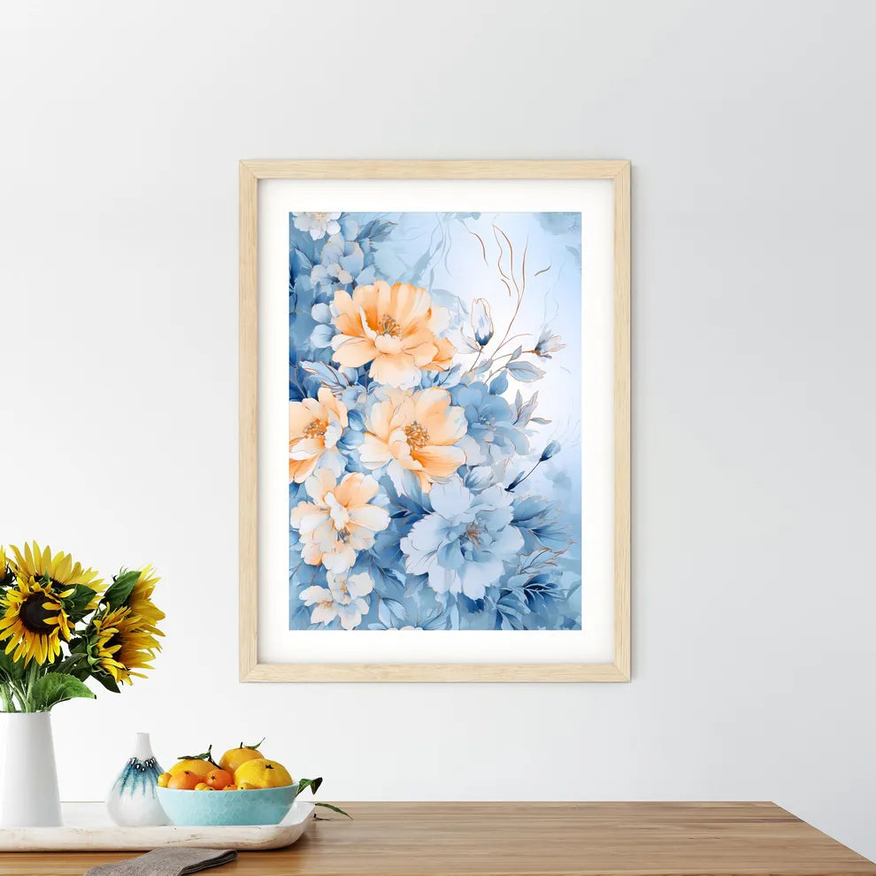 Painting Of Flowers On A Blue Background Art - Kitchen Hangings