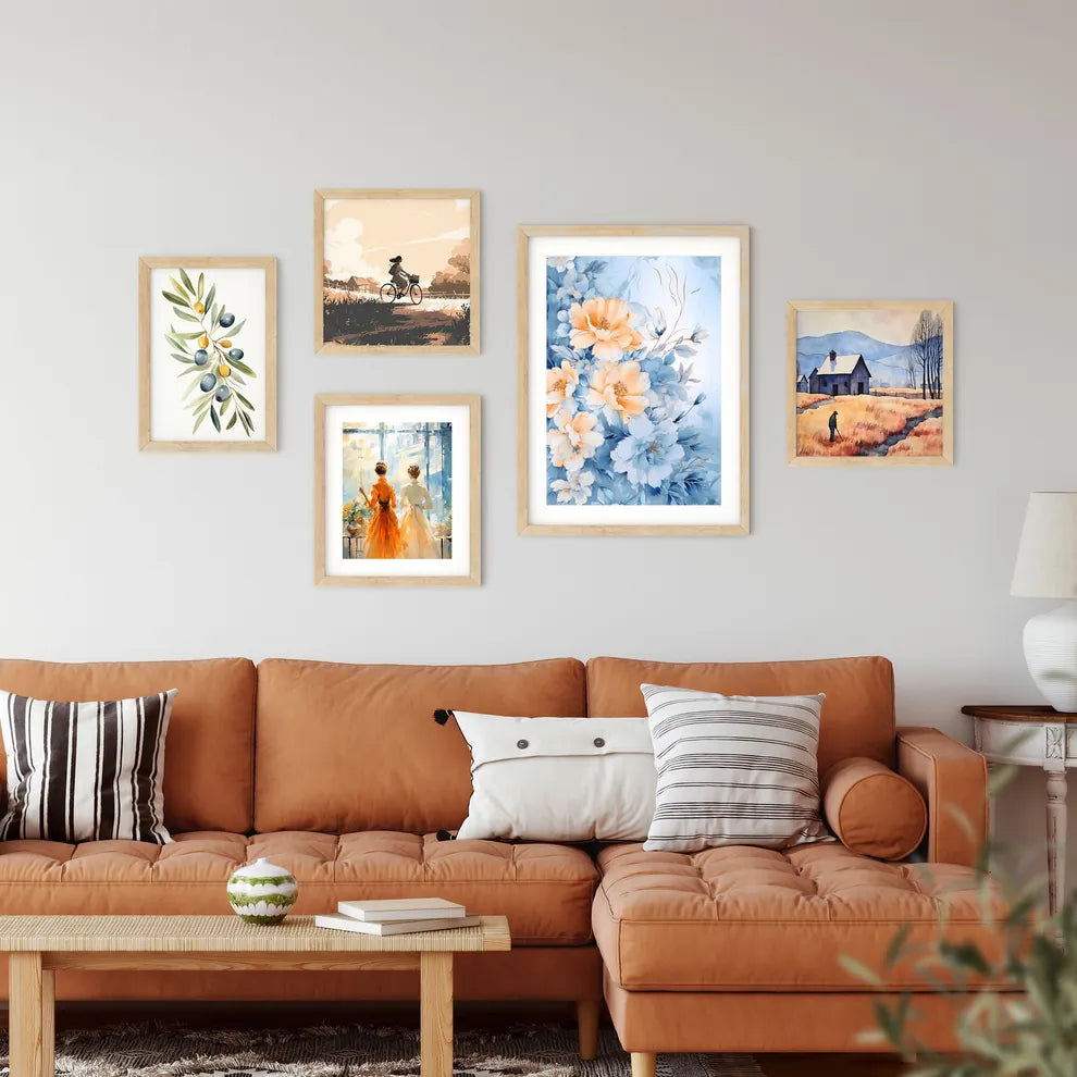 Painting Of Flowers On A Blue Background Art Framed Print