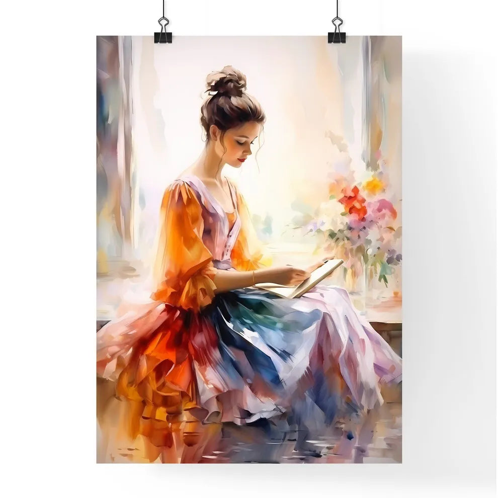 Woman In A Dress Reading A Book Art Prin Poster