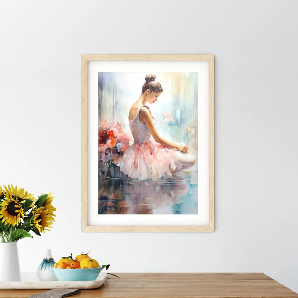 Watercolor Of A Woman In A Pink Dress Sittin - Kitchen Hangings