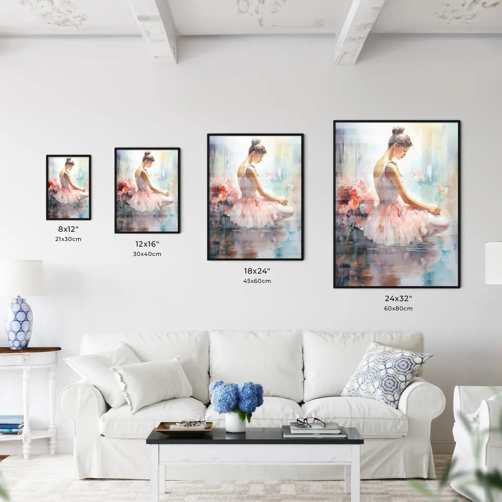 Watercolor Of A Woman In A Pink Dress Sittin Wall Art