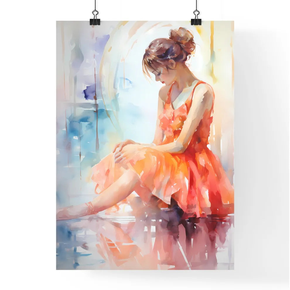Watercolor Of A Woman In A Dress Sitting On  Poster