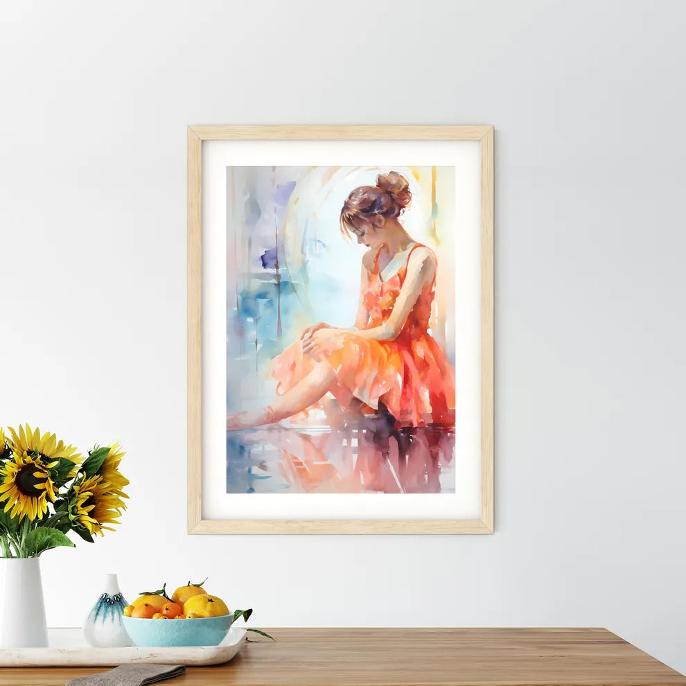 Watercolor Of A Woman In A Dress Sitting On  - Kitchen Hangings