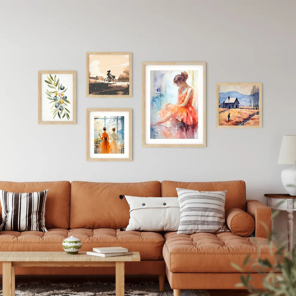 Watercolor Of A Woman In A Dress Sitting On  Framed Print