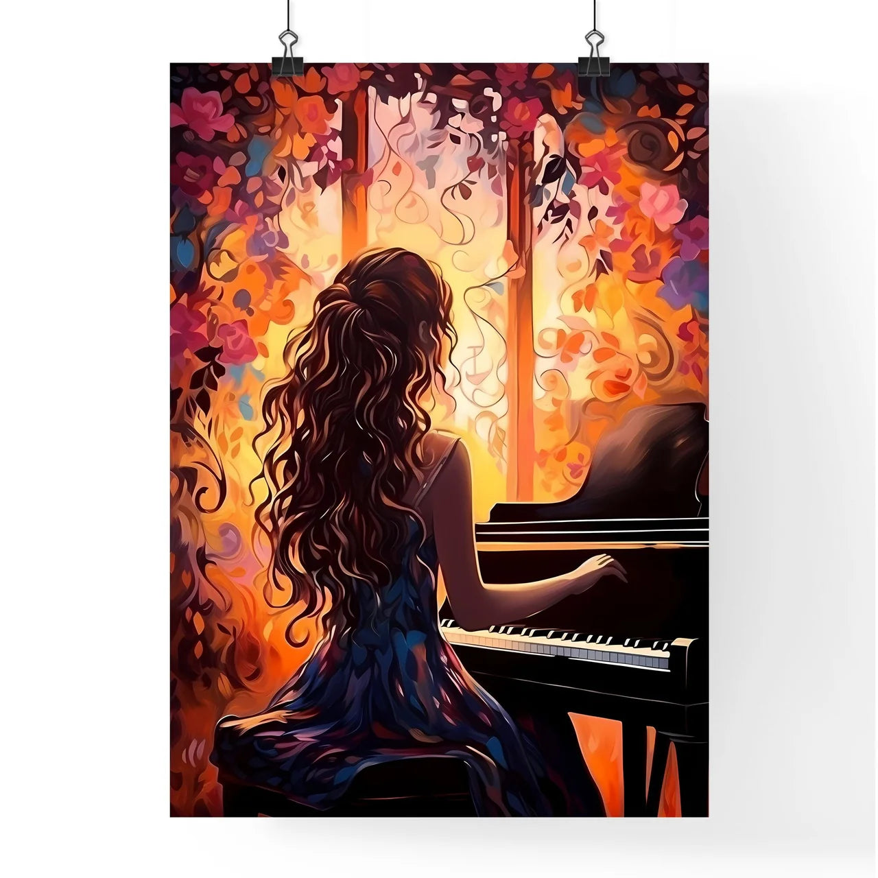 Woman Playing A Piano Art Prin Poster