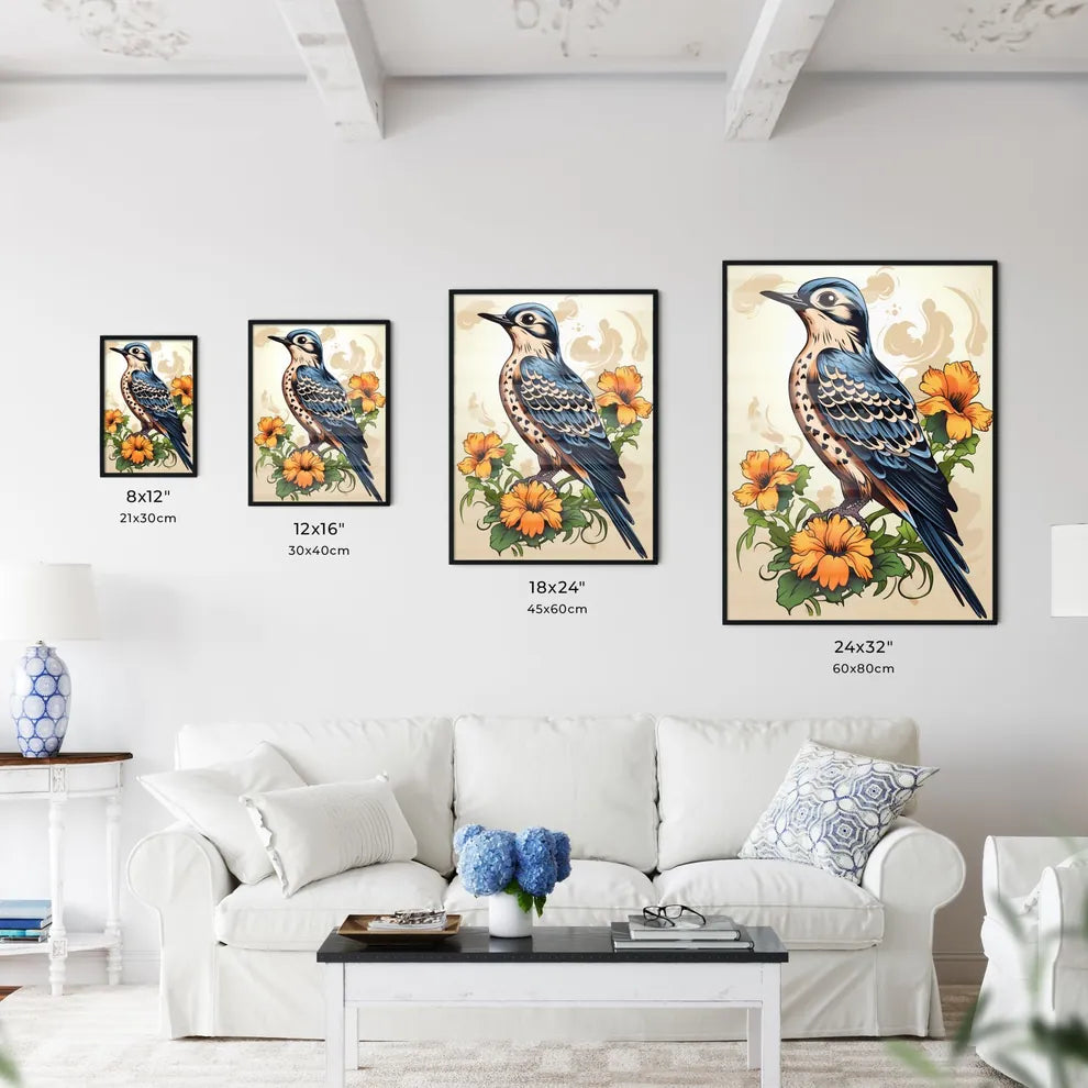 Bird On A Branch With Flowers Art Print