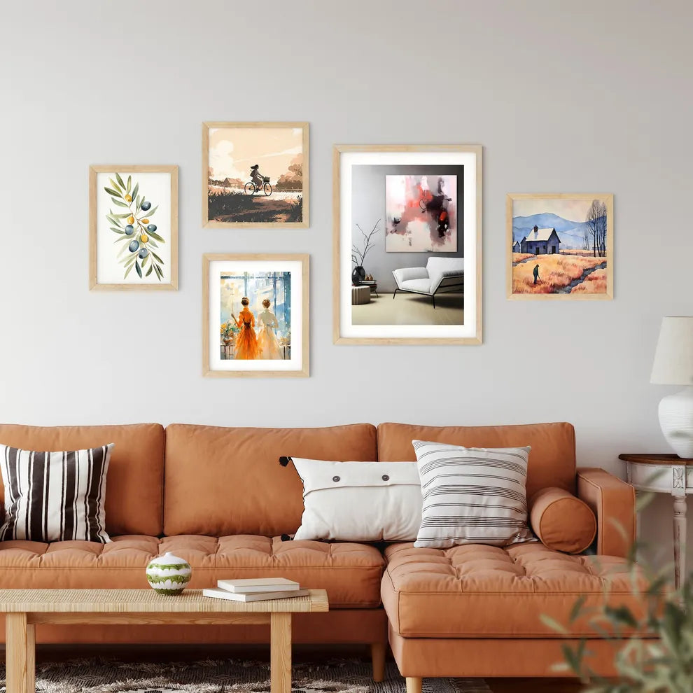 White Couch And Painting On The Wall Art Pri Framed Print