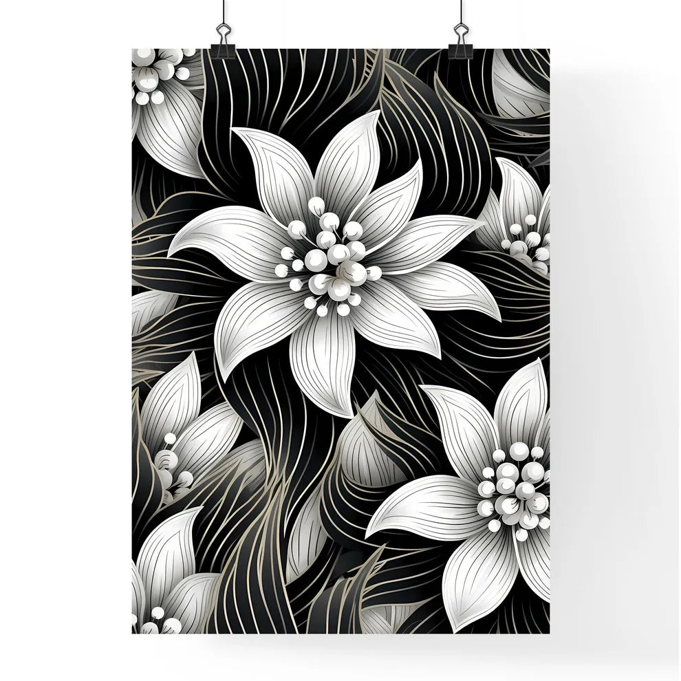 Black And White Flower Pattern Art Prin Poster