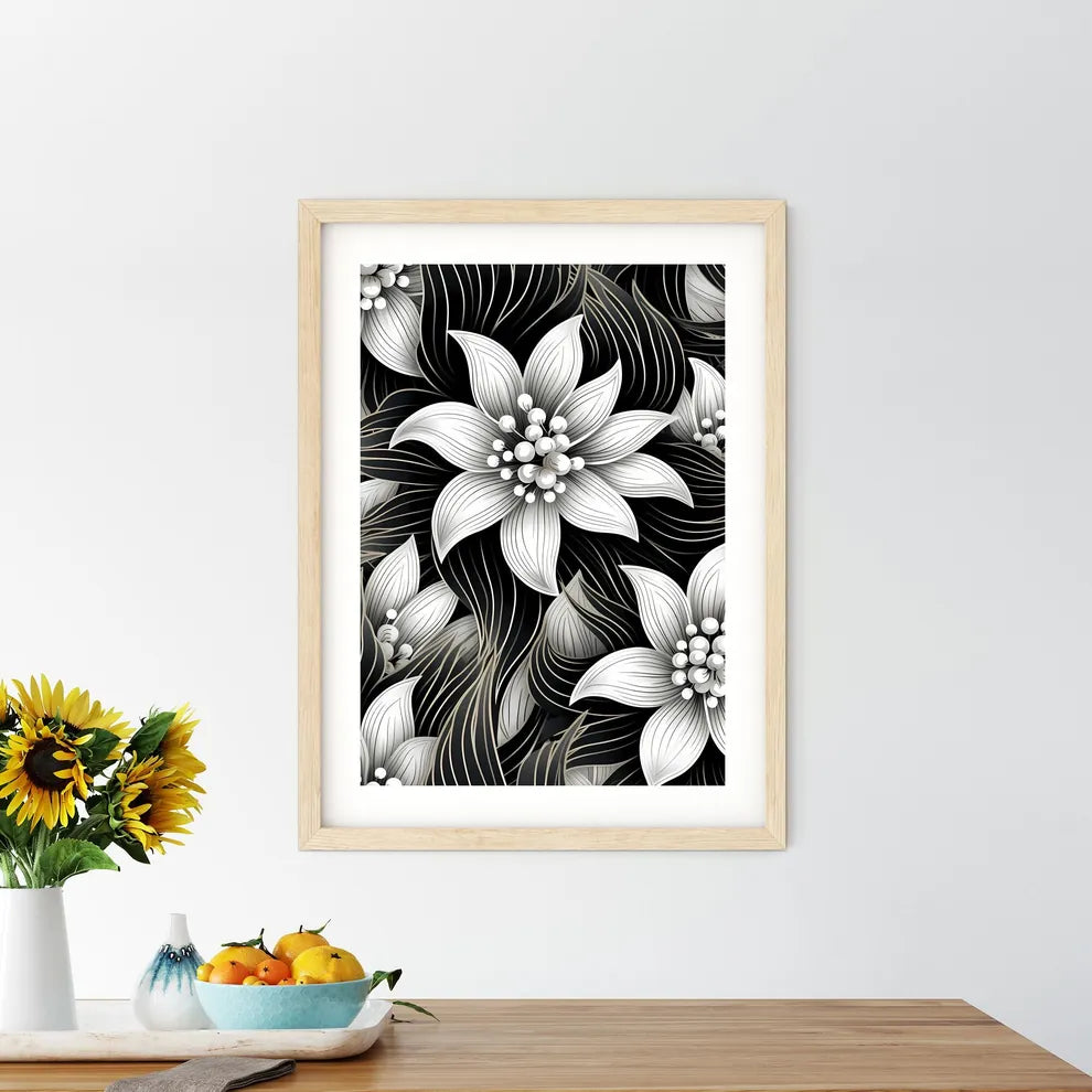 Black And White Flower Pattern Art Prin - Kitchen Hangings