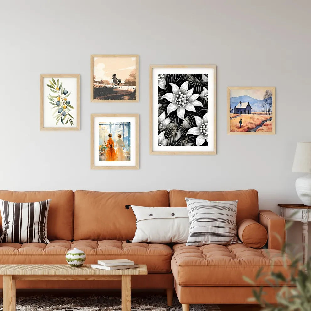 Black And White Flower Pattern Art Prin Framed Print