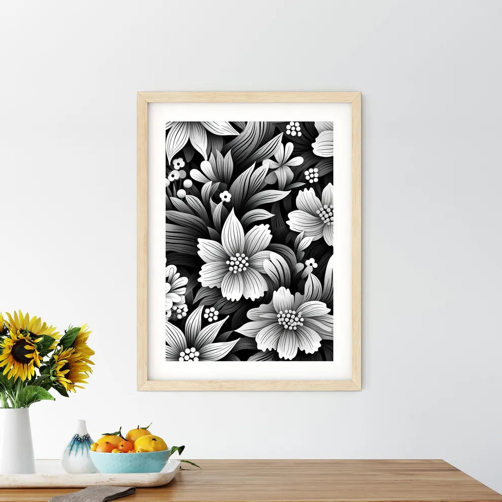Black And White Floral Pattern Art Prin - Kitchen Hangings