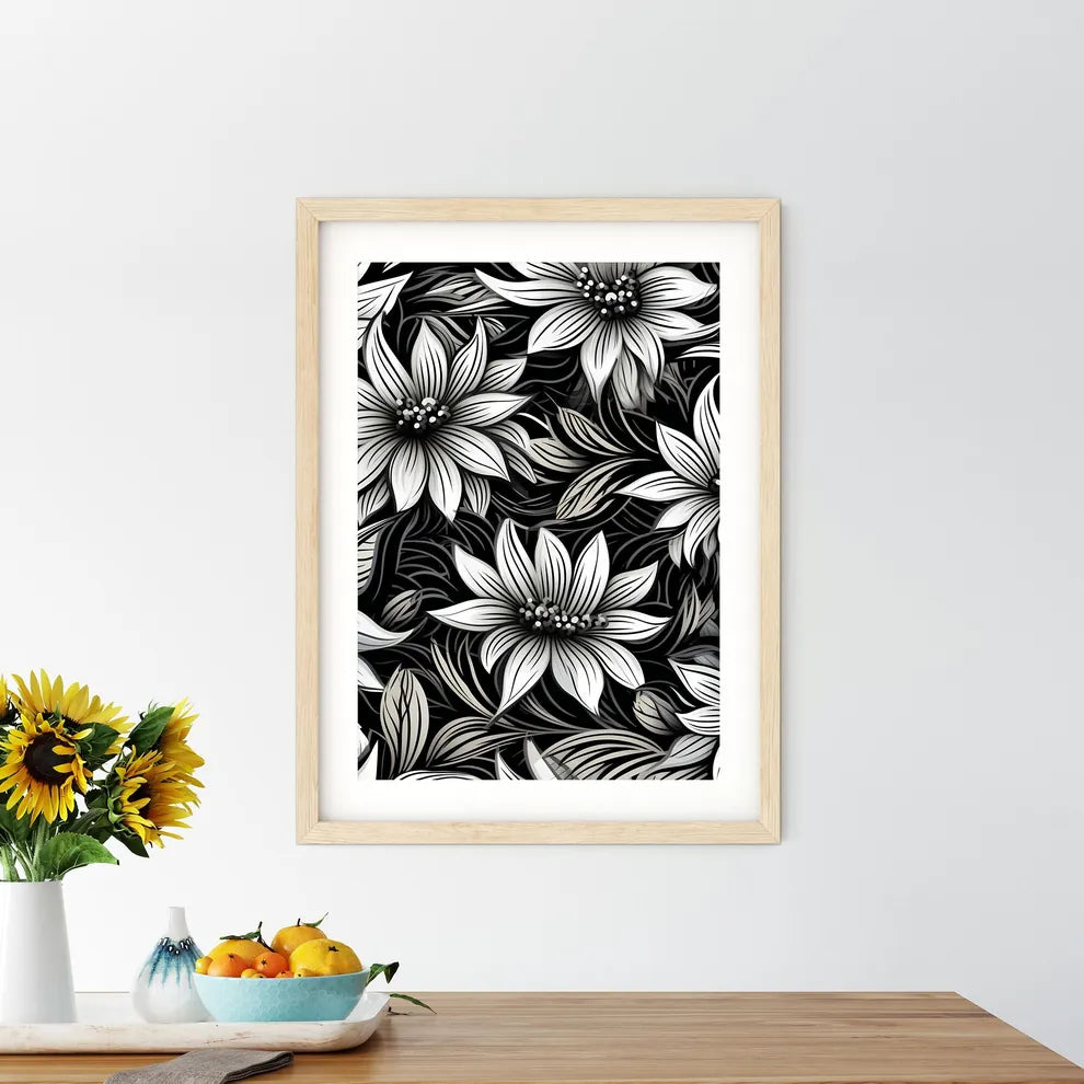 Black And White Floral Pattern Art Prin - Kitchen Hangings