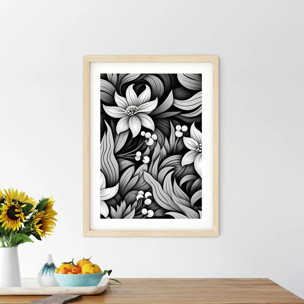 Black And White Floral Pattern Art Prin - Kitchen Hangings