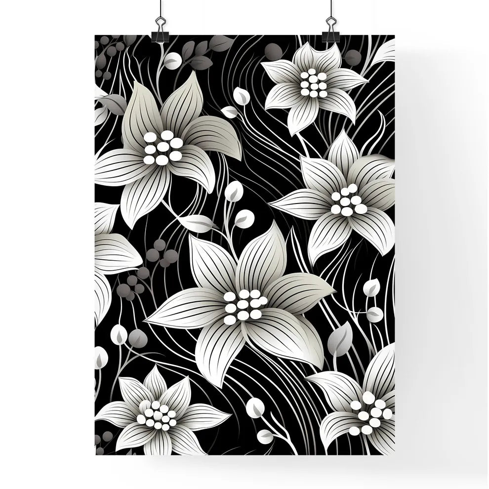 Black And White Floral Pattern Art Prin Poster