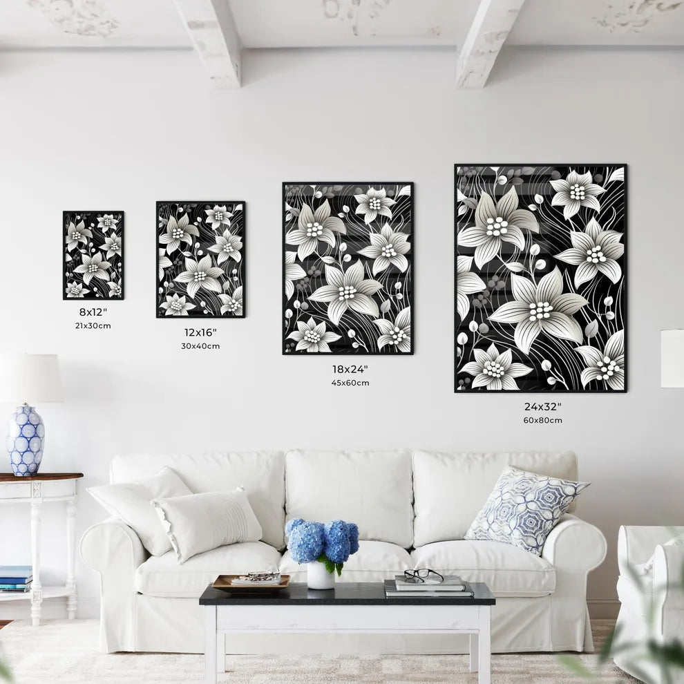 Black And White Floral Pattern Art Prin Wall Art