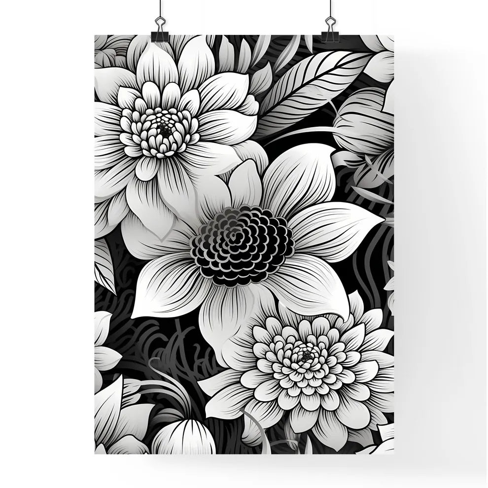 Black And White Floral Pattern Art Prin Poster