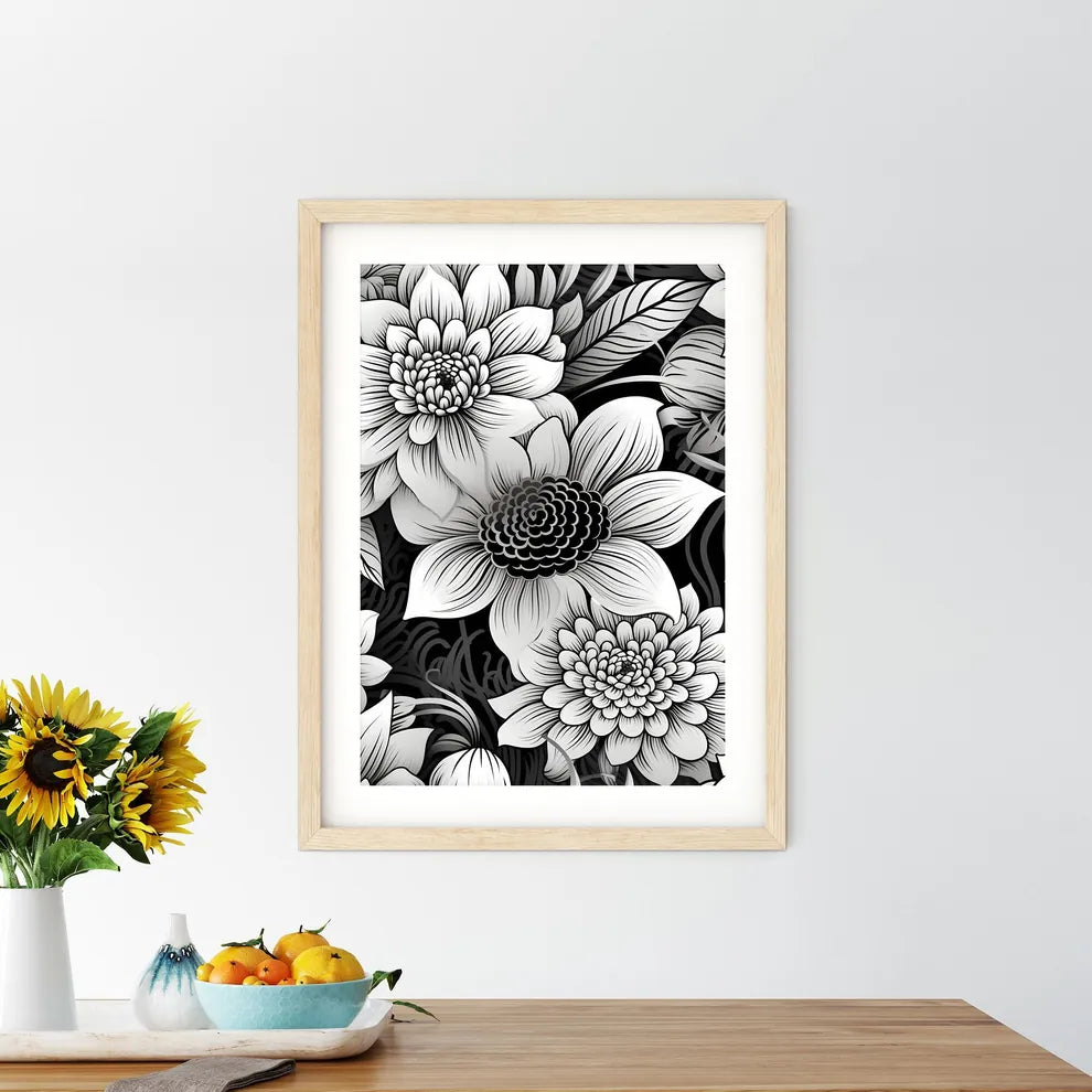 Black And White Floral Pattern Art Prin - Kitchen Hangings