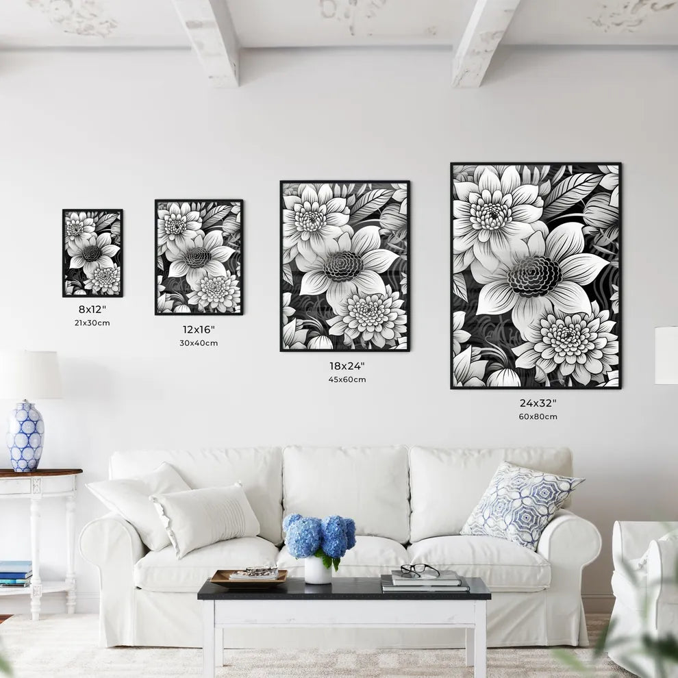 Black And White Floral Pattern Art Prin Wall Art