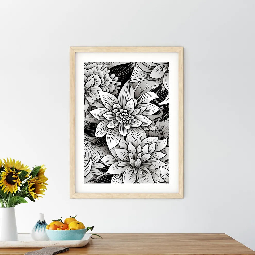 Black And White Floral Pattern Art Prin - Kitchen Hangings