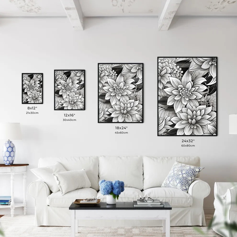 Black And White Floral Pattern Art Prin Wall Art
