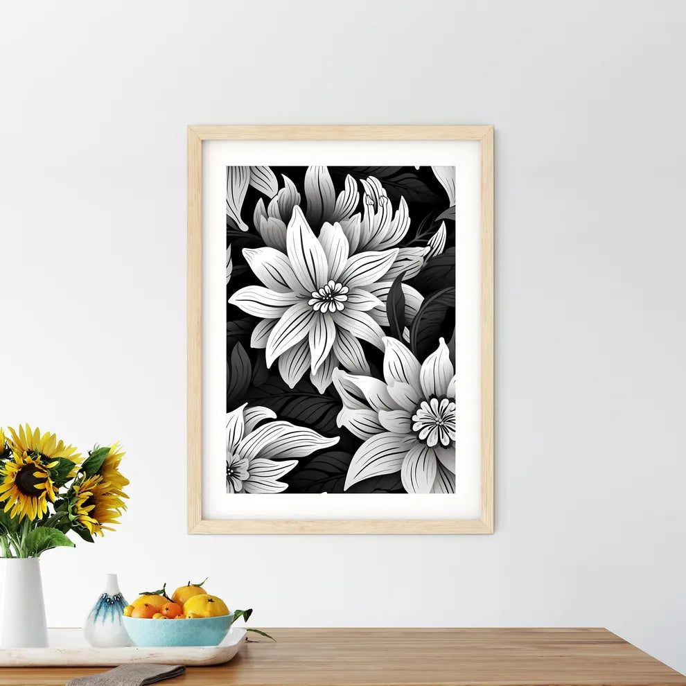 Black And White Floral Pattern Art Prin - Kitchen Hangings