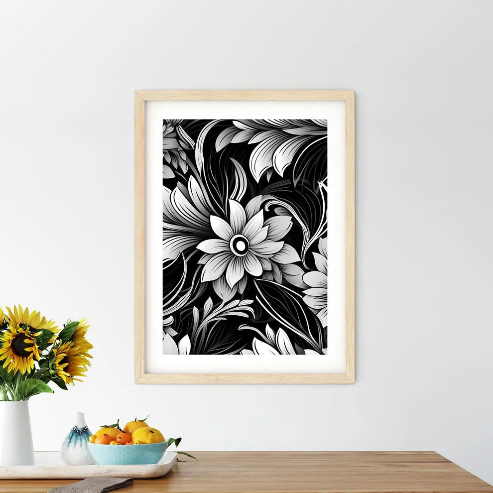 Black And White Floral Pattern Art Prin - Kitchen Hangings