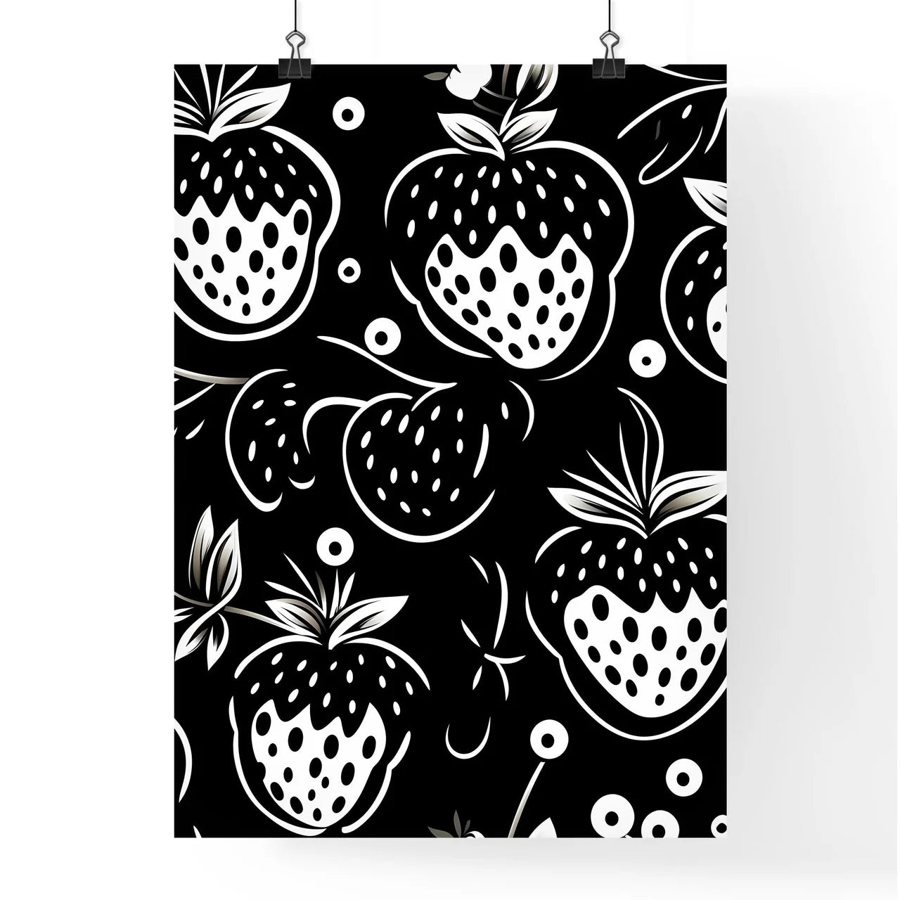Black And White Pattern Of Strawberries Art  Poster