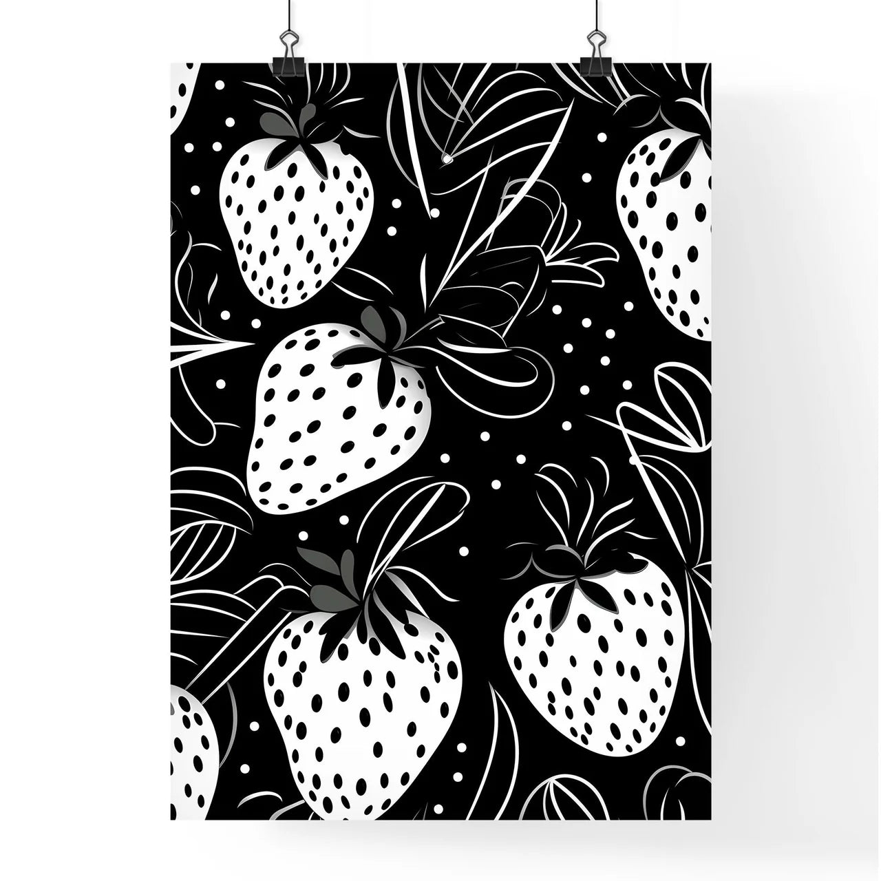Pattern Of Strawberries And Leaves Art Prin Poster