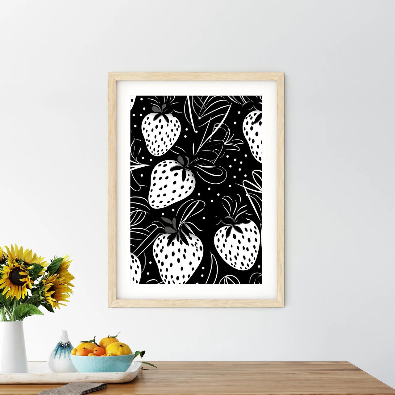 Pattern Of Strawberries And Leaves Art Prin - Kitchen Hangings