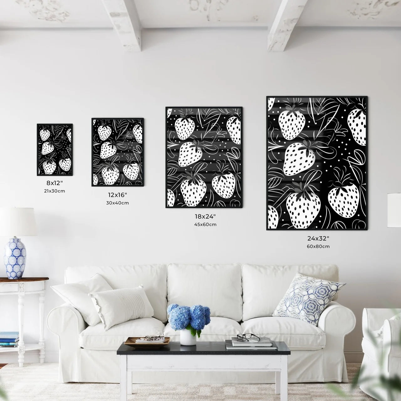 Pattern Of Strawberries And Leaves Art Prin Wall Art