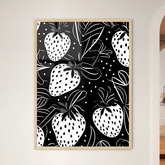 Pattern Of Strawberries And Leaves Art Prin - Framed Art Print