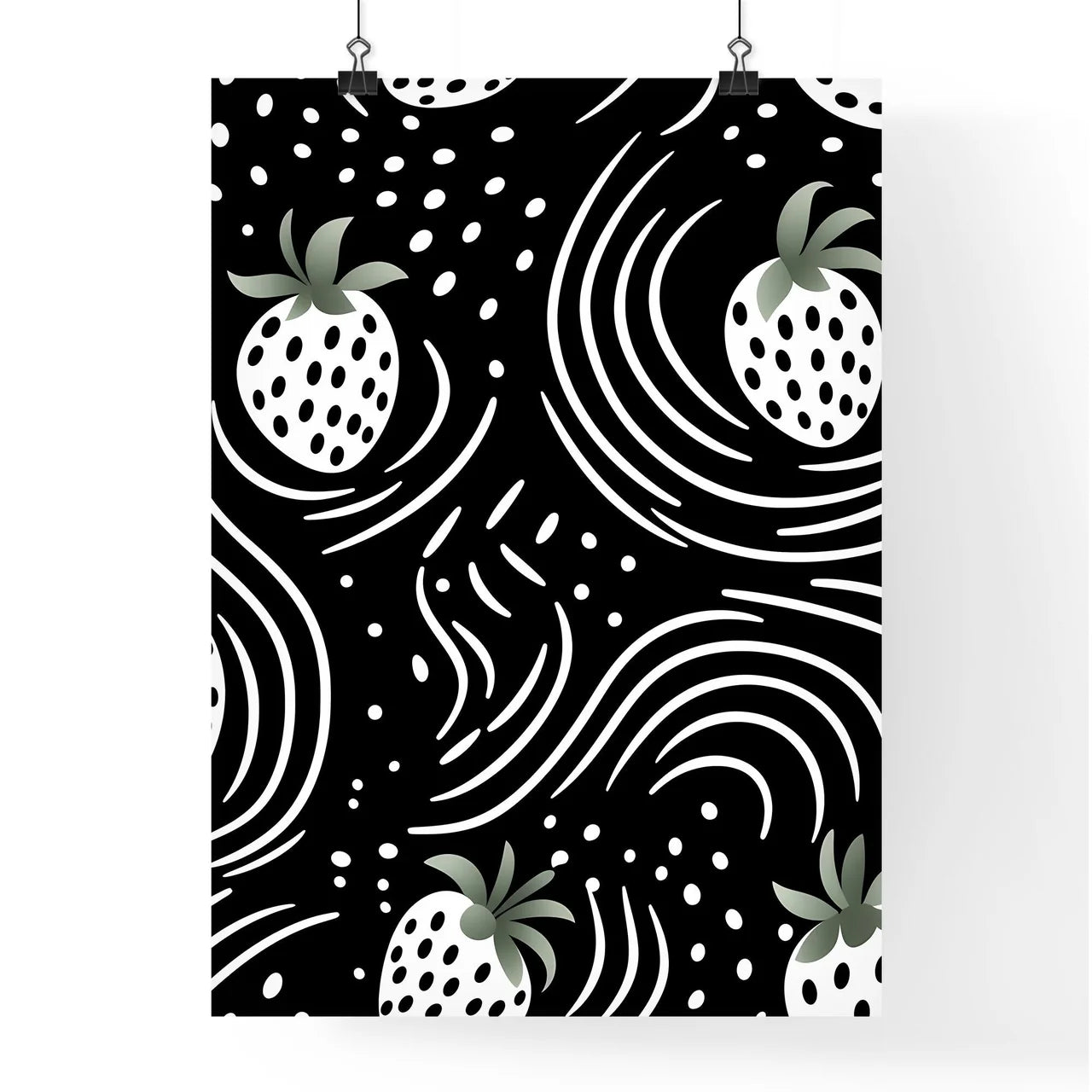 Pattern Of Strawberries And Swirls Art Prin Poster
