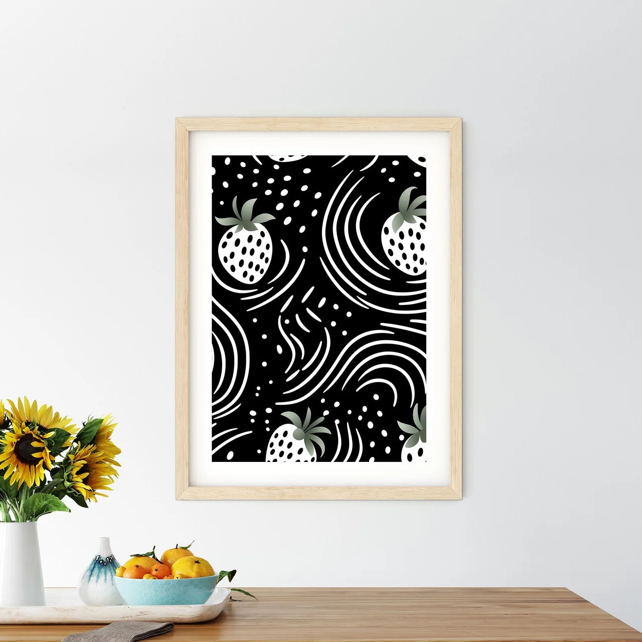 Pattern Of Strawberries And Swirls Art Prin - Kitchen Hangings