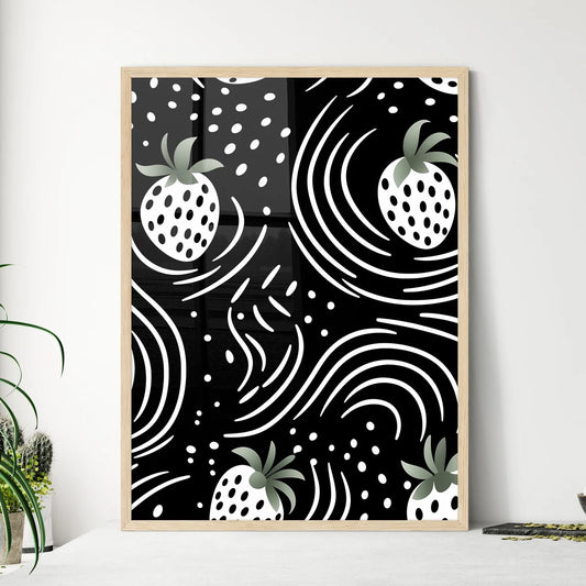 Pattern Of Strawberries And Swirls Art Prin - Framed Art Print