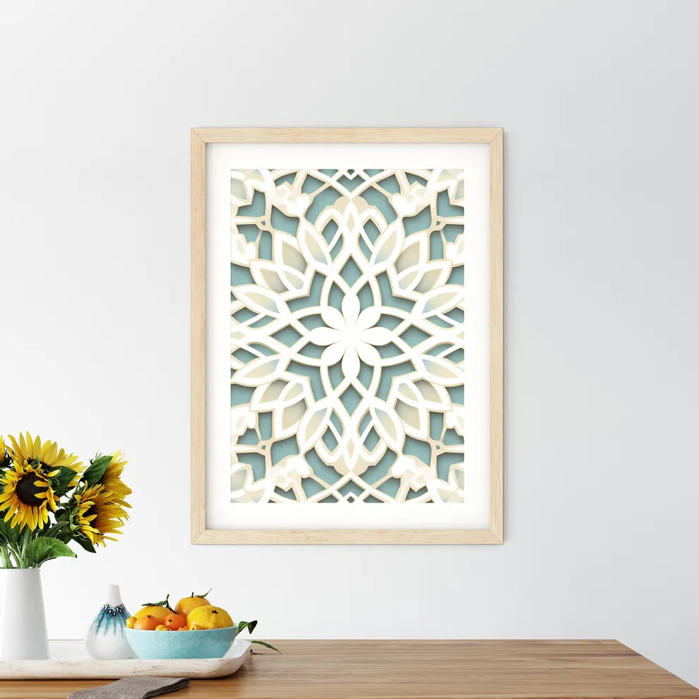 White And Blue Pattern Art Prin - Kitchen Hangings