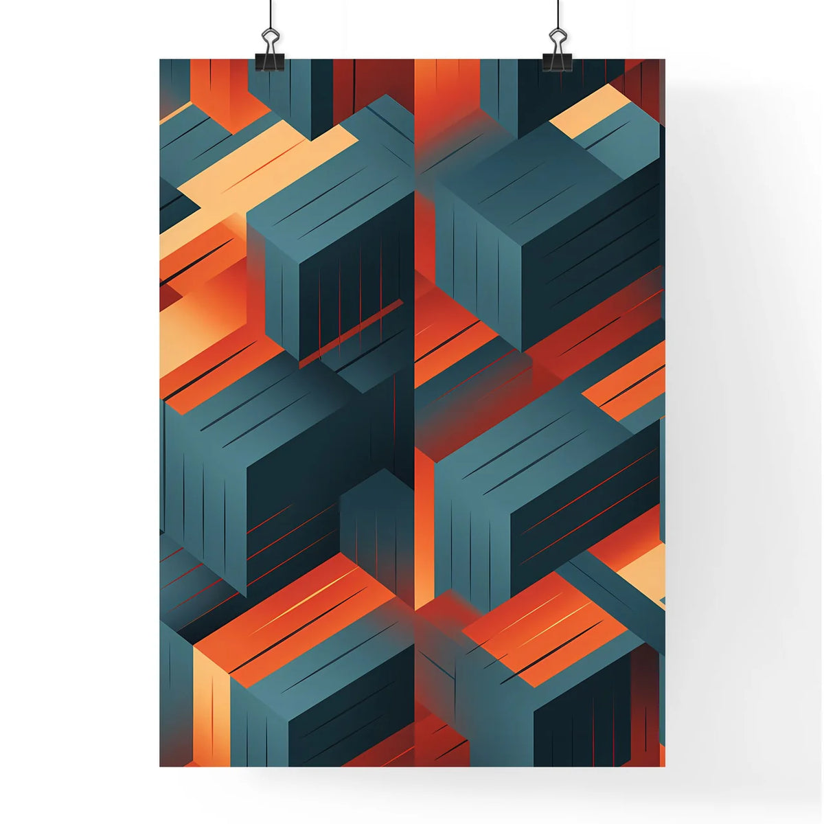 Pattern Of Cubes With Orange And Blue Lines  Poster