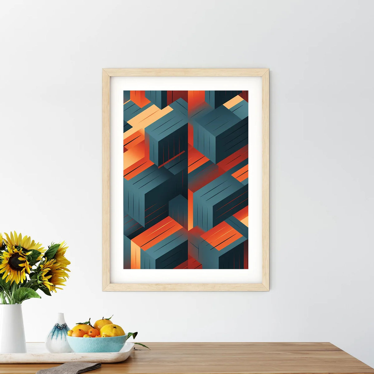 Pattern Of Cubes With Orange And Blue Lines  - Kitchen Hangings