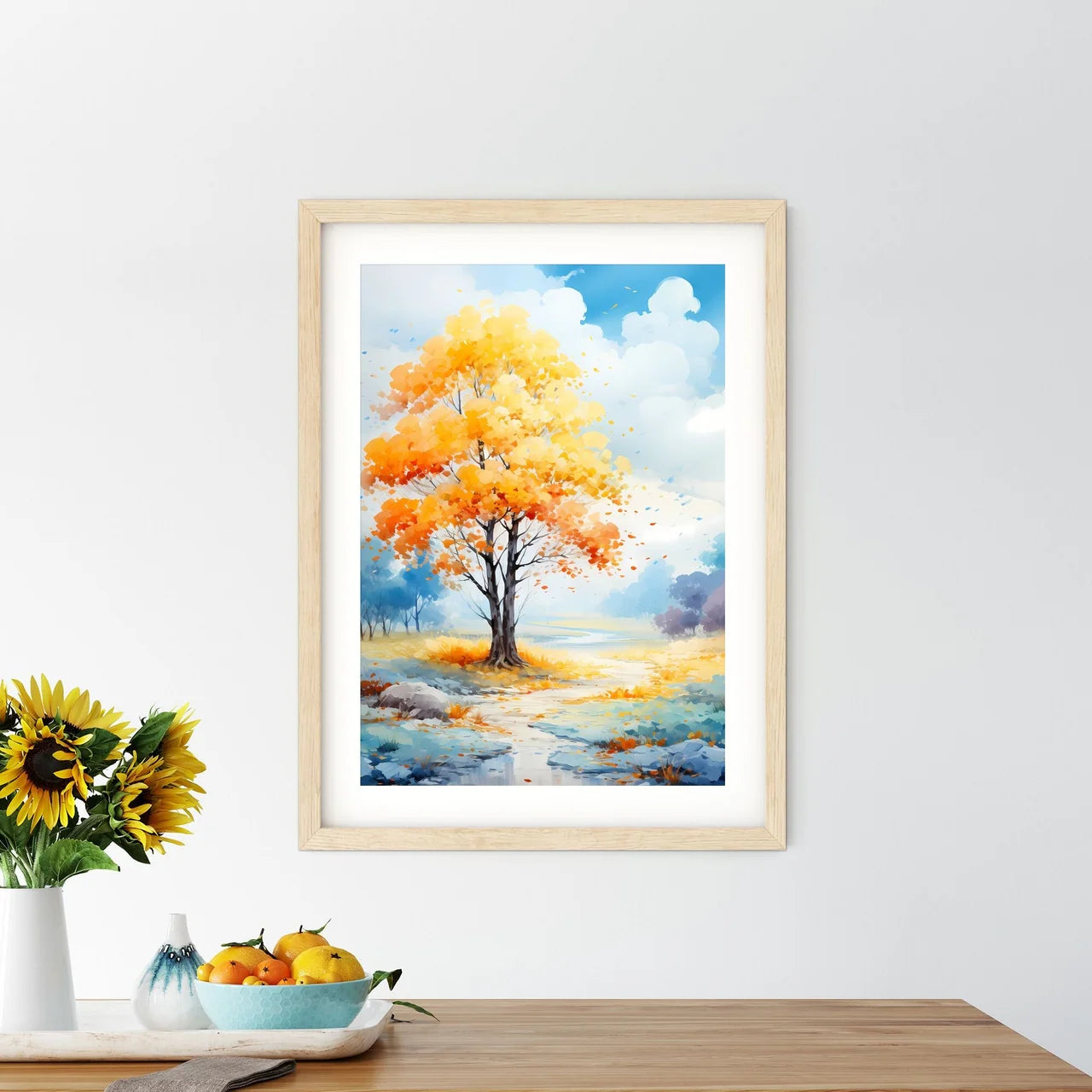 Painting Of A Tree With Orange Leaves Art Pr - Kitchen Hangings
