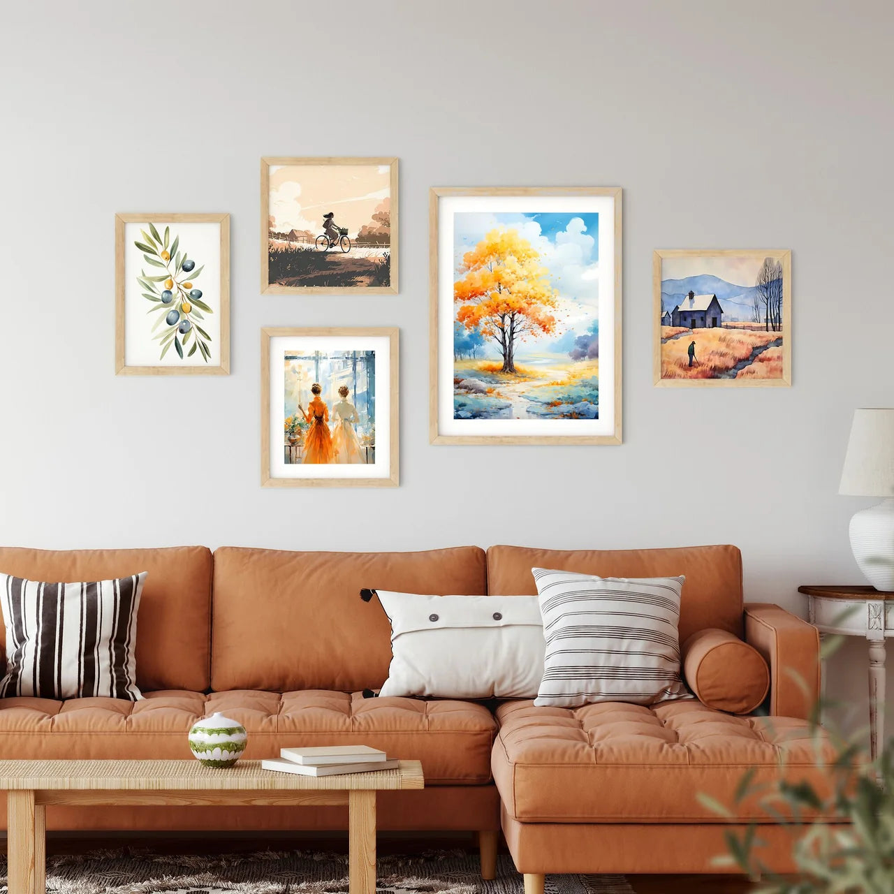 Painting Of A Tree With Orange Leaves Art Pr Framed Print