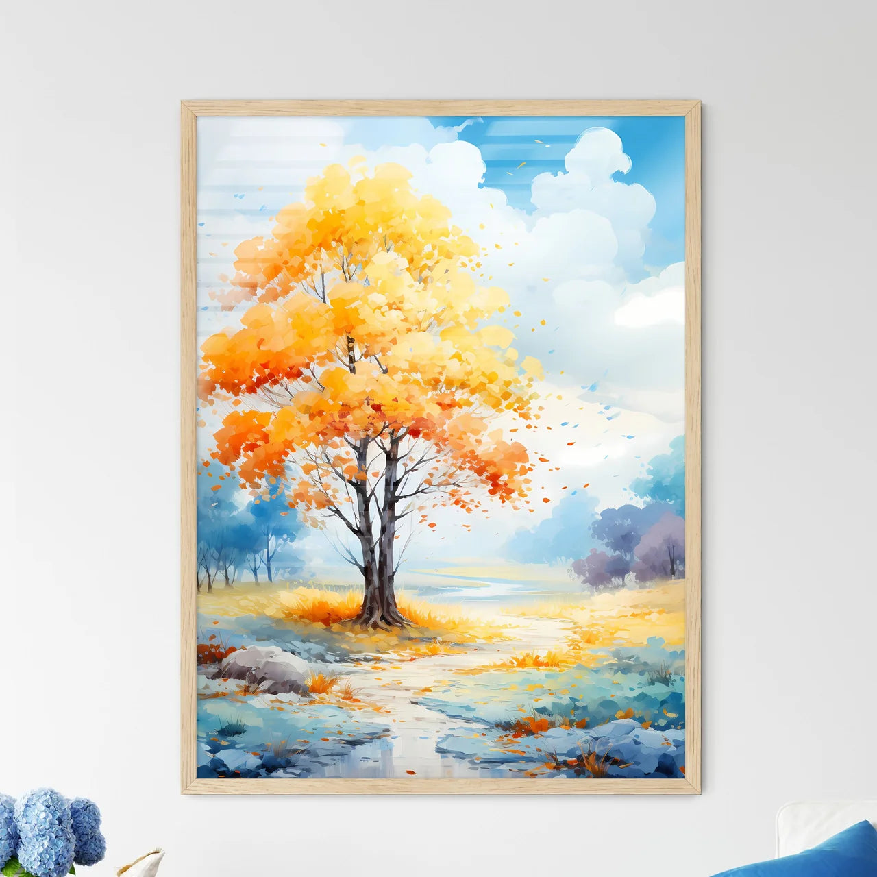 Painting Of A Tree With Orange Leaves Art Pr - Framed Art Print