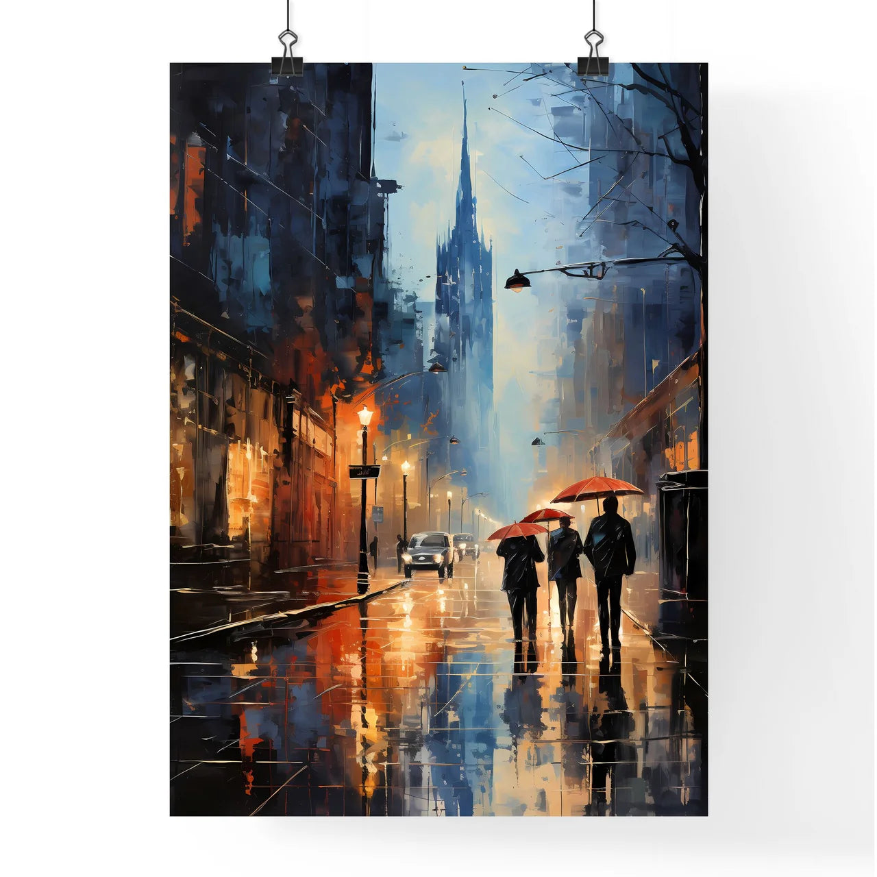 Group Of People Walking Down A Street With Umbrellas Art Print Poster