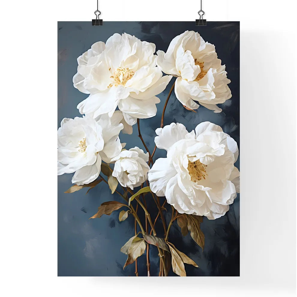 White Flowers On A Blue Background Art Prin Poster